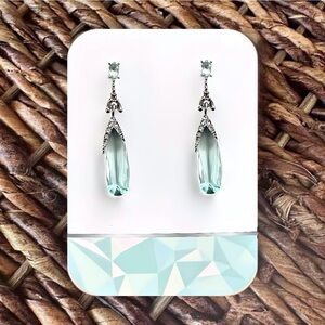 Pretty New Light Green and Silver-Tone Drop Earrings (1.7” long x 0.4” wide)